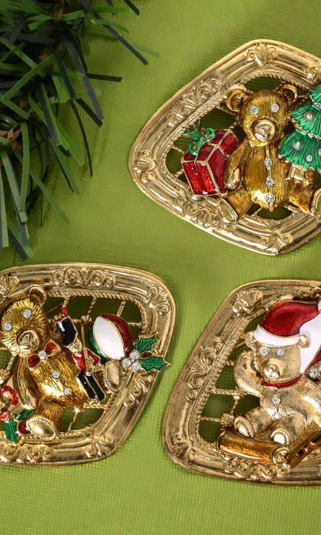 1928 Jewelry Teddy Bear & Nutcracker Christmas Brooch Pin