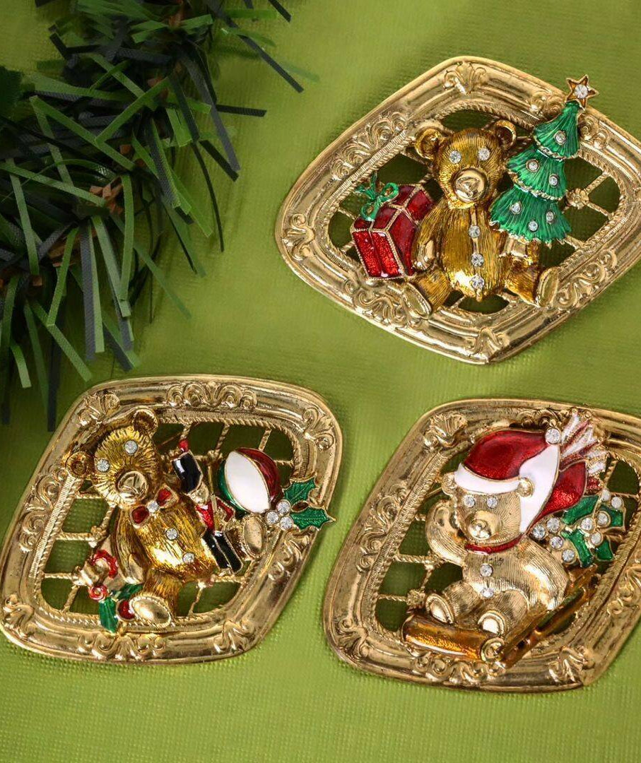 1928 Jewelry Teddy Bear & Nutcracker Christmas Brooch Pin