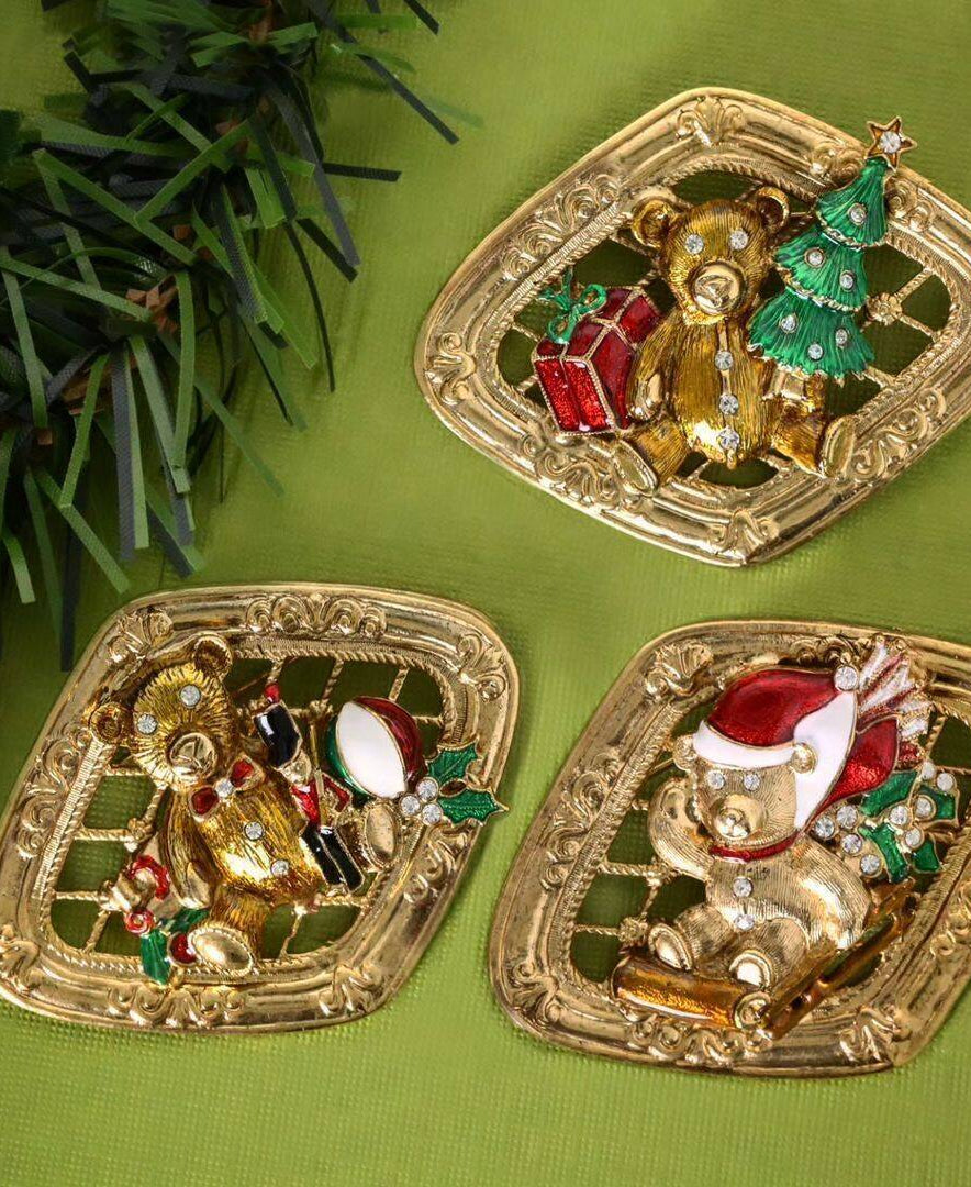 1928 Jewelry Teddy Bear On Sled Christmas Brooch Pin