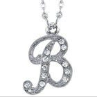 Silver necklace with a 'B' pendant on a white background