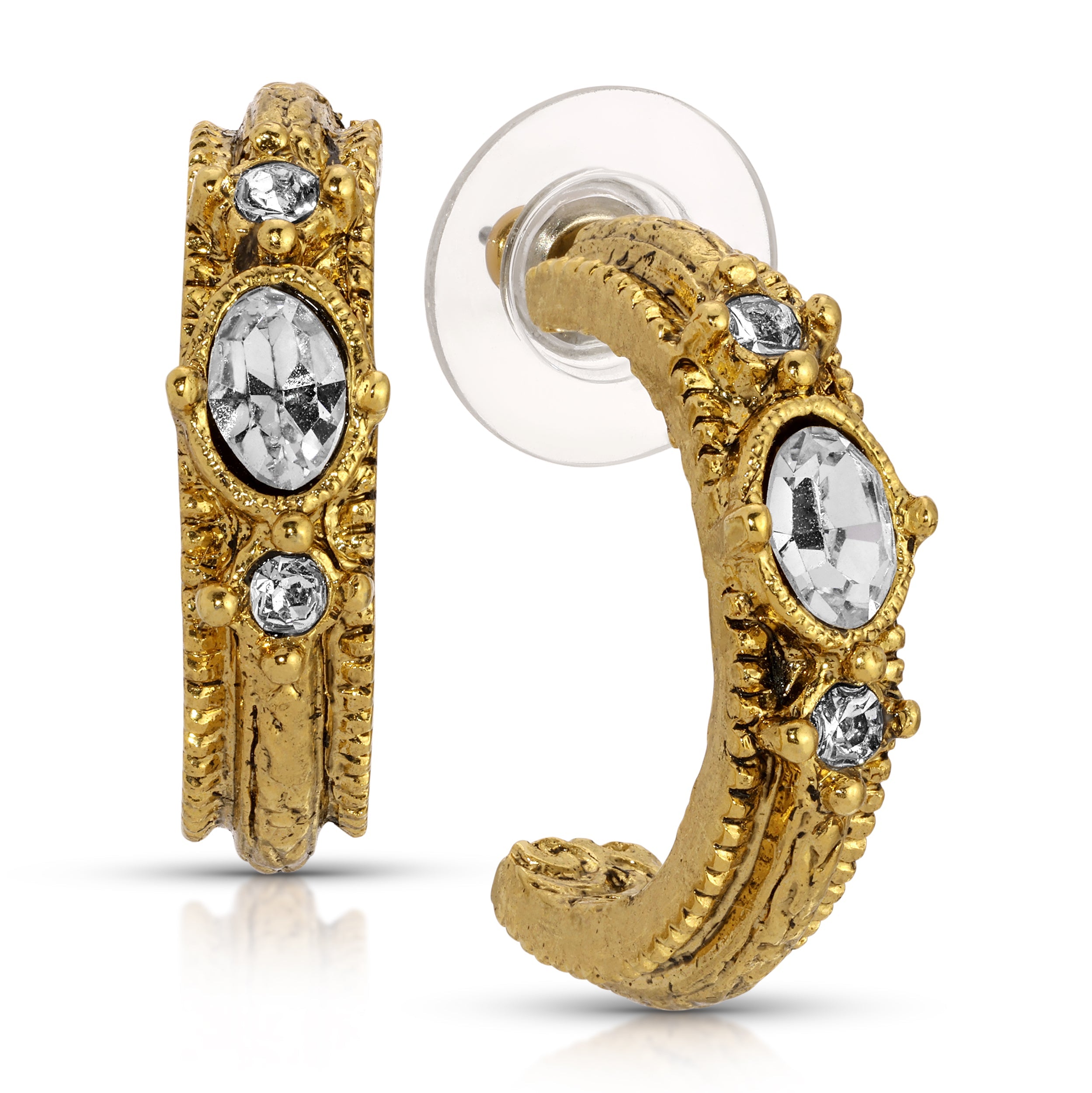 1928 Jewelry Heritage Crystal & Gold Half Hoop Earrings