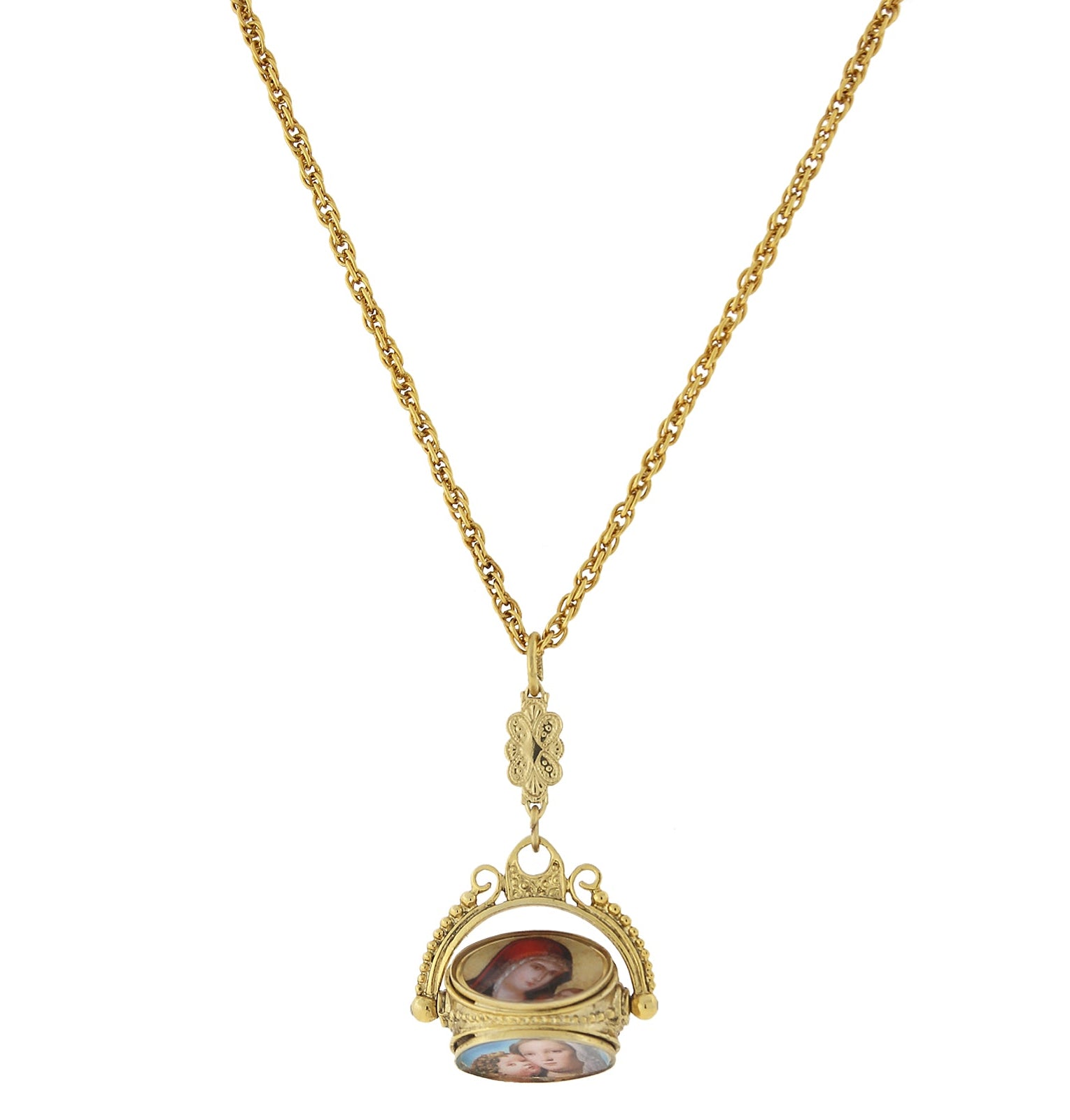 Symbols Of Faith Eternal Embrace & Cherub Spinner Pendant Necklace 30"