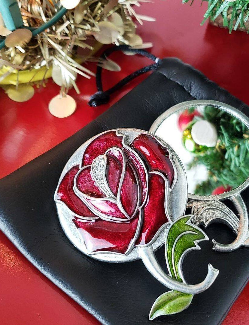 1928 Jewelry Red Rose Vanity Pocket & Purse Mirror