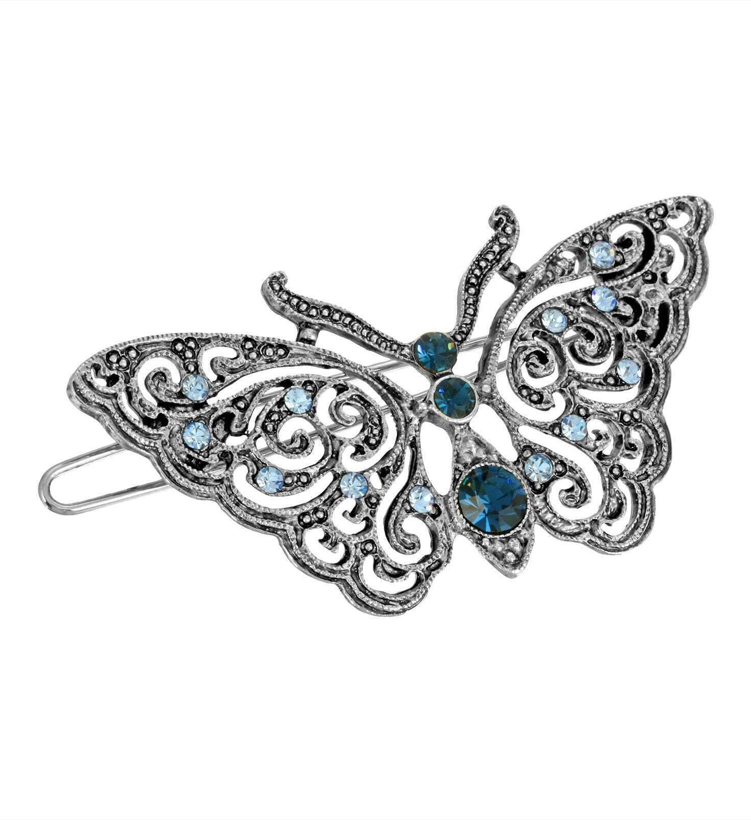 1928 Jewelry Multi Crystal Butterfly Tige Boule Hair Barrette