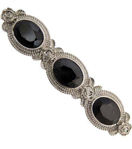 1928 Jewelry Oval Black Stone Floral Hair Barrette