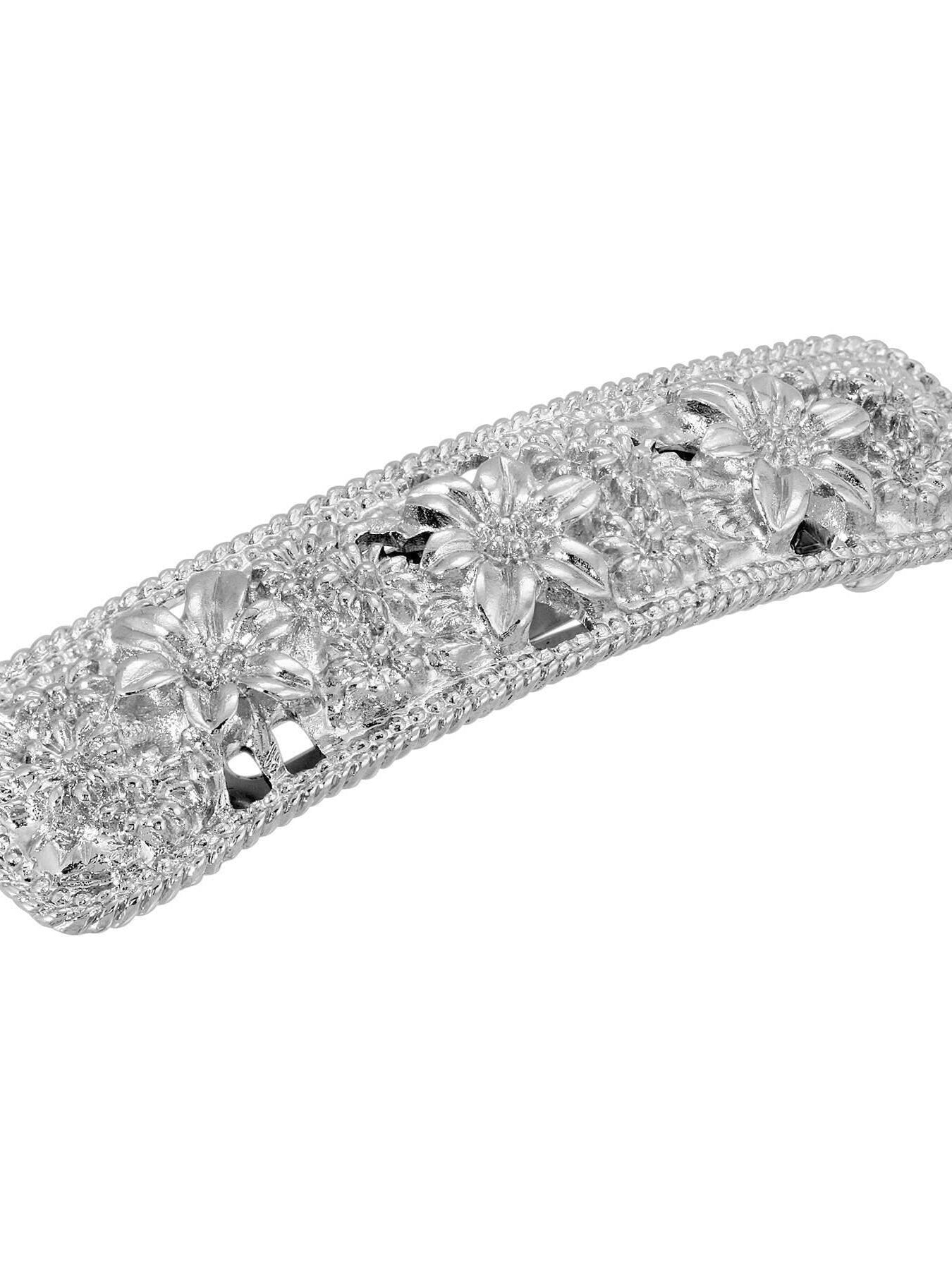 1928 Jewelry Silver Spring Flowers Hair Barrette