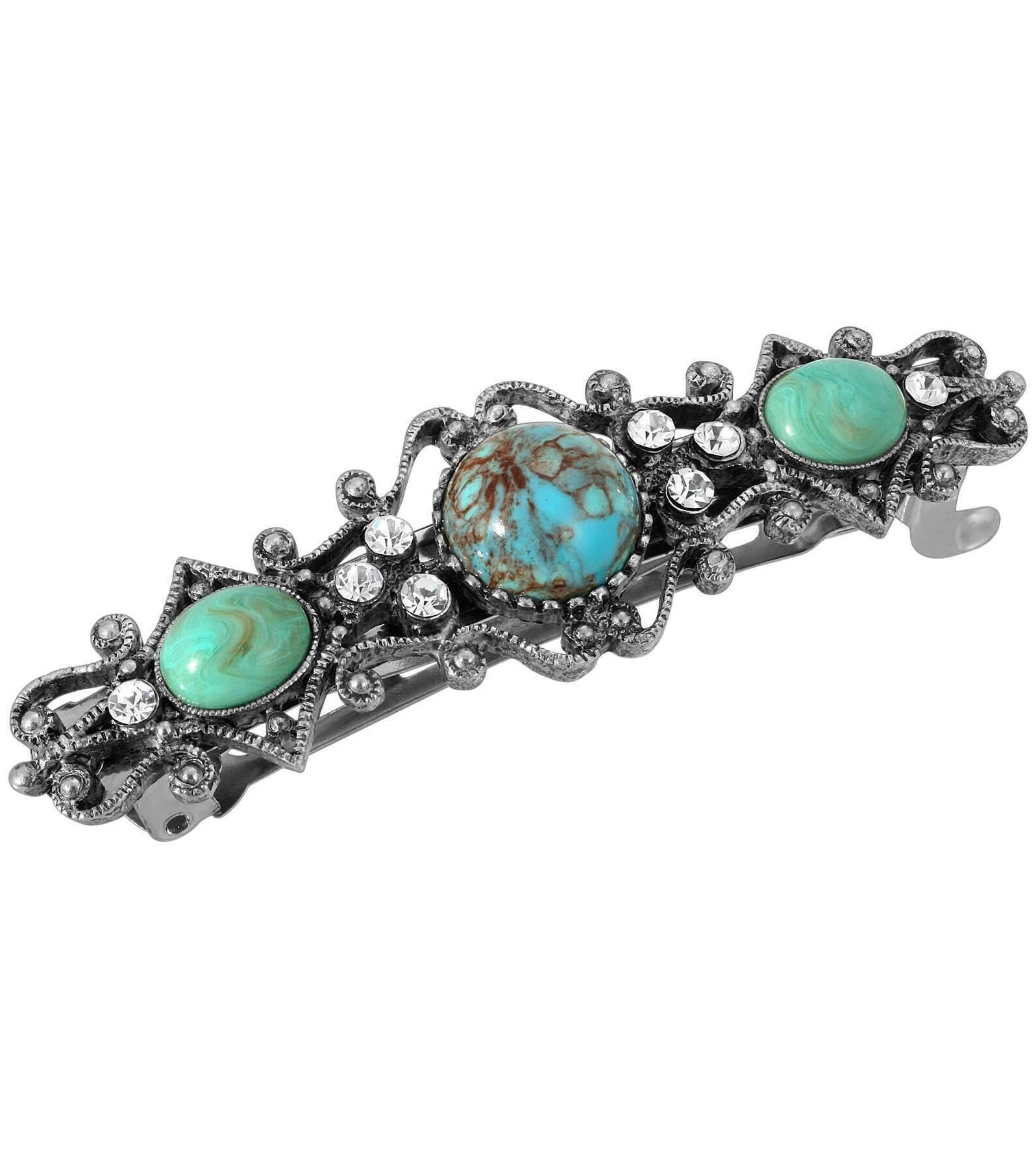 1928 Jewelry Turquoise Color Stones Crystal Hair Barrette