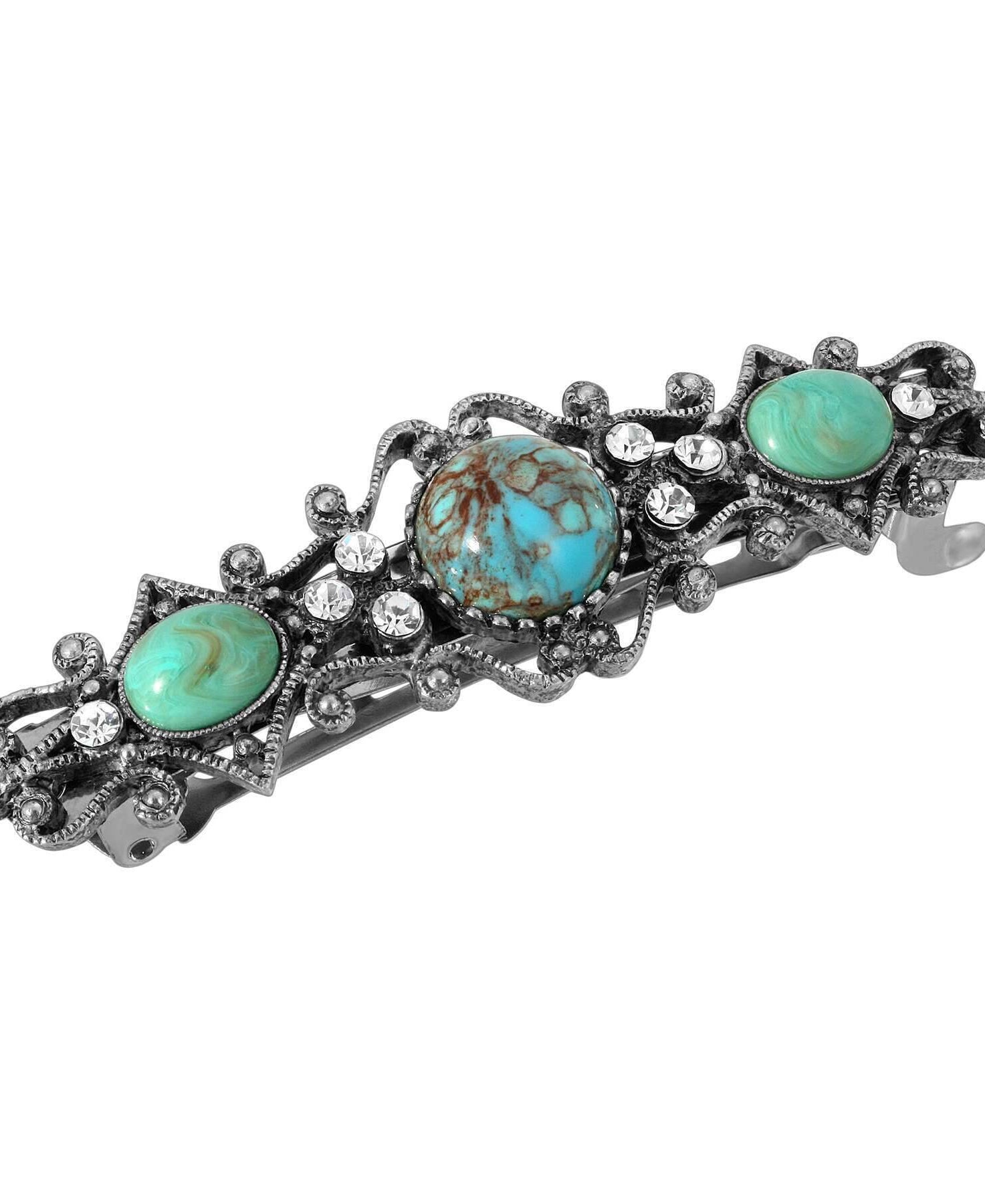1928 Jewelry Turquoise Color Stones Crystal Hair Barrette