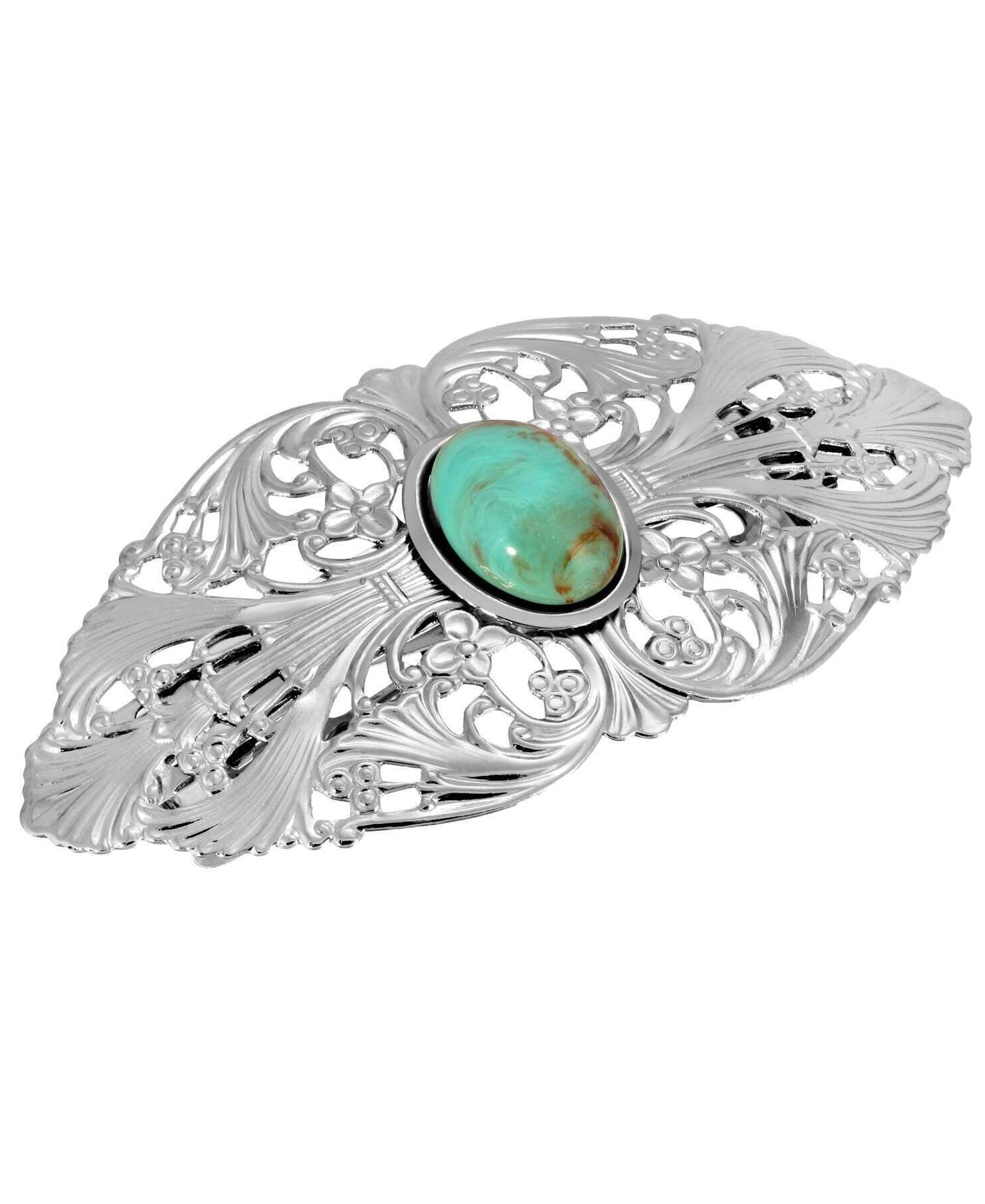 1928 Jewelry Oval Turquoise Color Oval Stone Large Hair Barrette