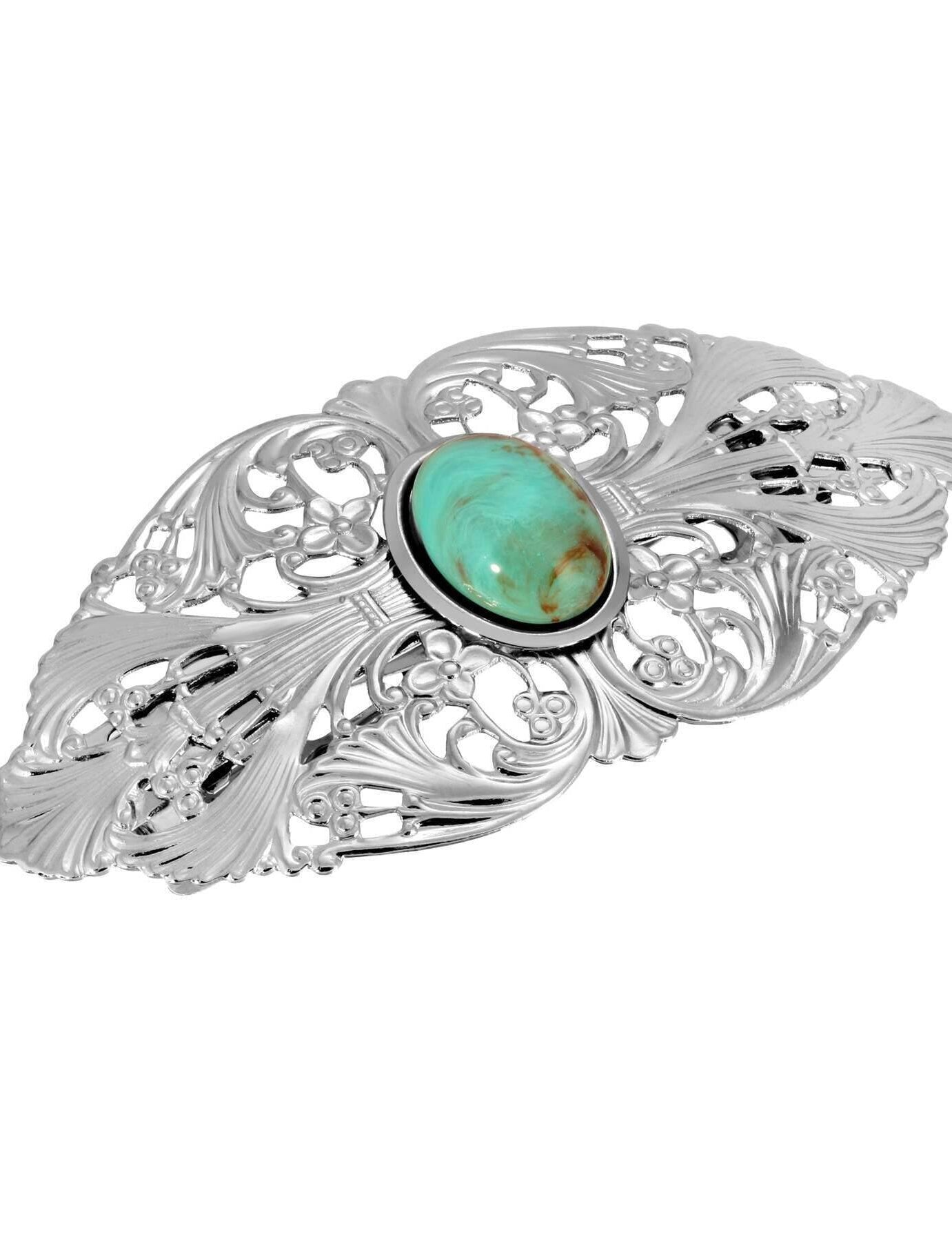 1928 Jewelry Oval Turquoise Color Oval Stone Large Hair Barrette