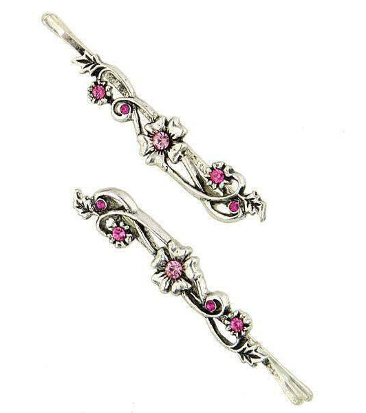 1928 Jewelry Fucshia & Rose Crystal Flower Hair Bobby Pins