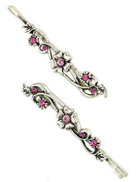 1928 Jewelry Fucshia & Rose Crystal Flower Hair Bobby Pins