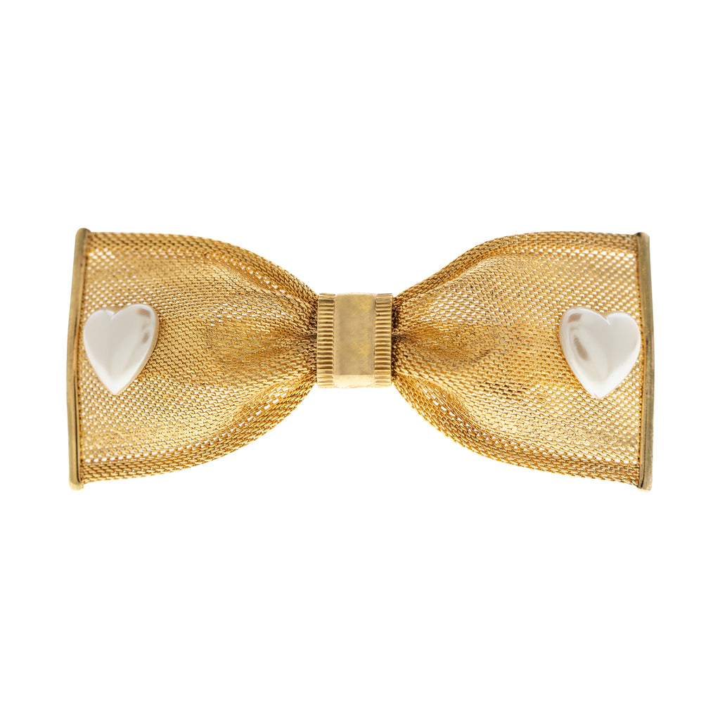 Mesh Bow With Hearts Hair Barrette