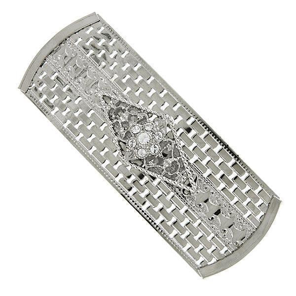 Silver Tone Crystal Large Rectangle Barrette