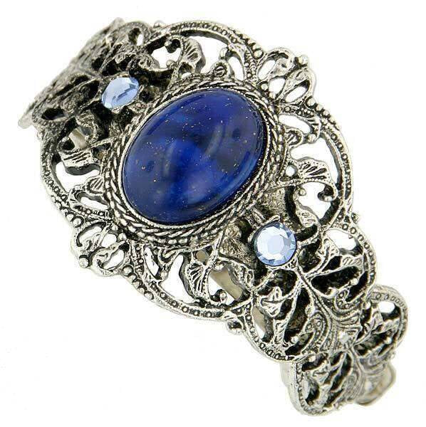 1928 Jewelry Oval Blue And Light Sapphire Color Crystal Ponytail Holder
