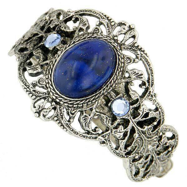 1928 Jewelry Oval Blue And Light Sapphire Color Crystal Ponytail Holder