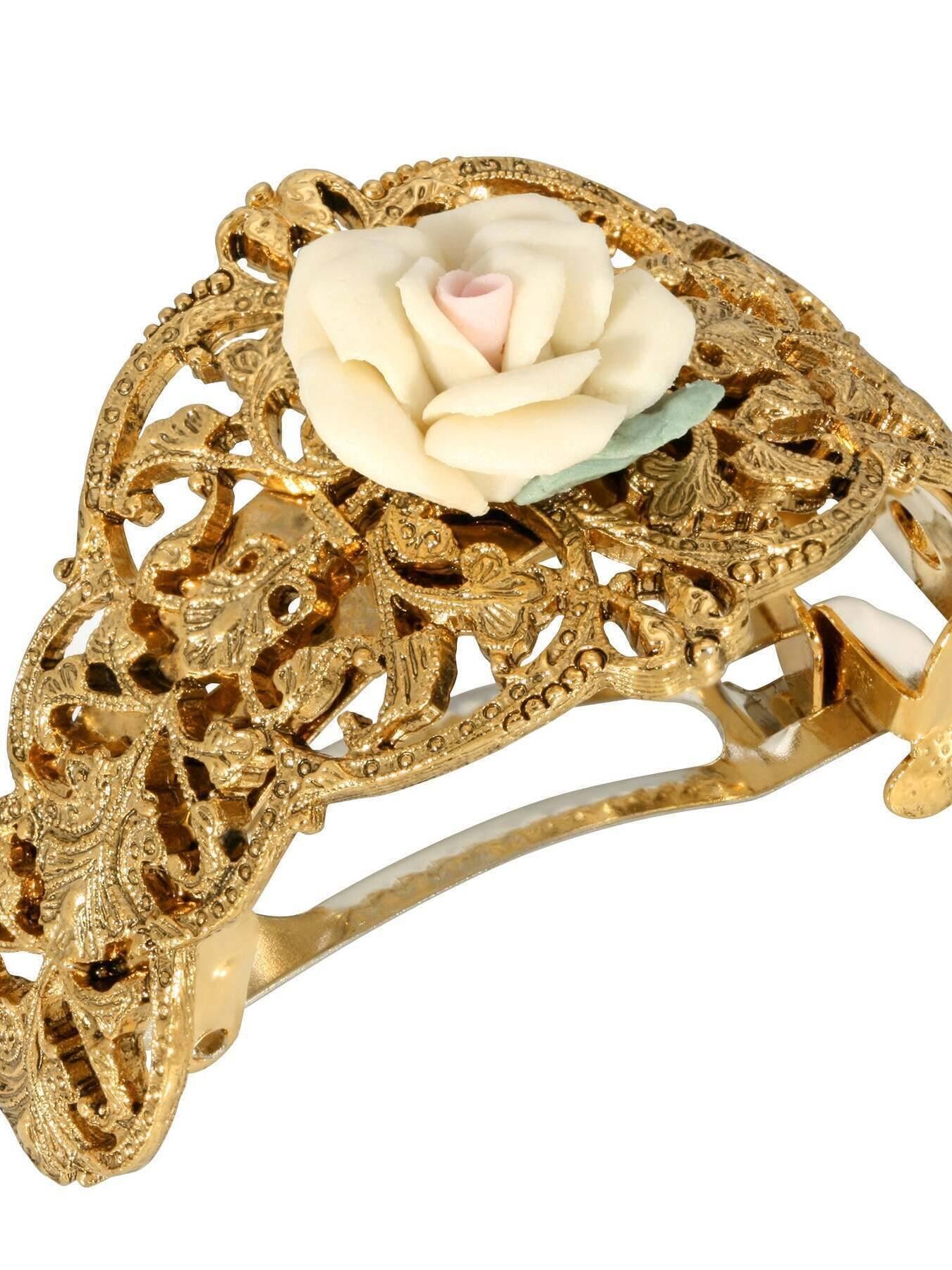 1928 Jewelry Ivory Porcelain Rose Ponytail Holder