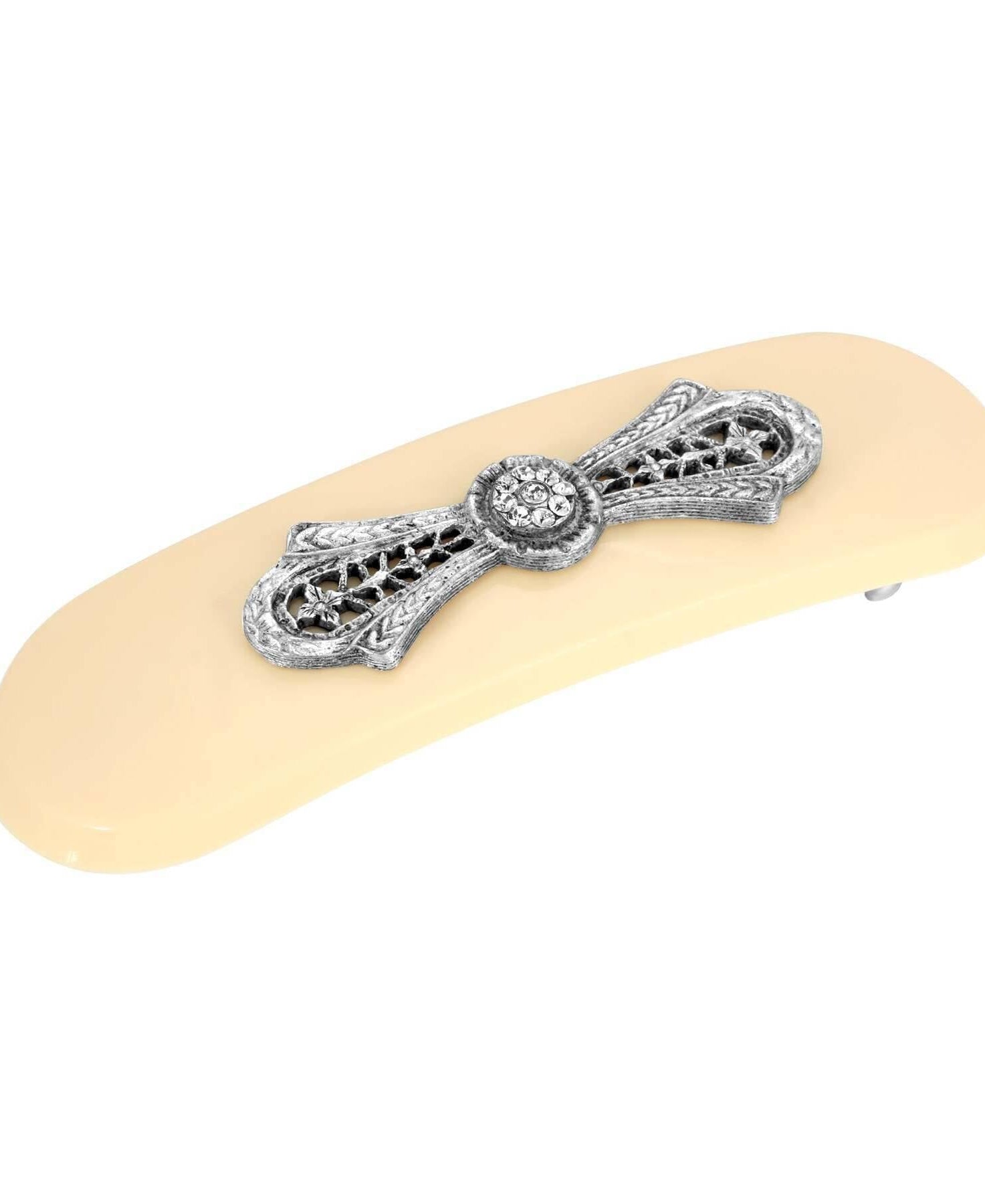 1928 Jewelry Ivory Color Filigree With Crystal Accent Hair Clip