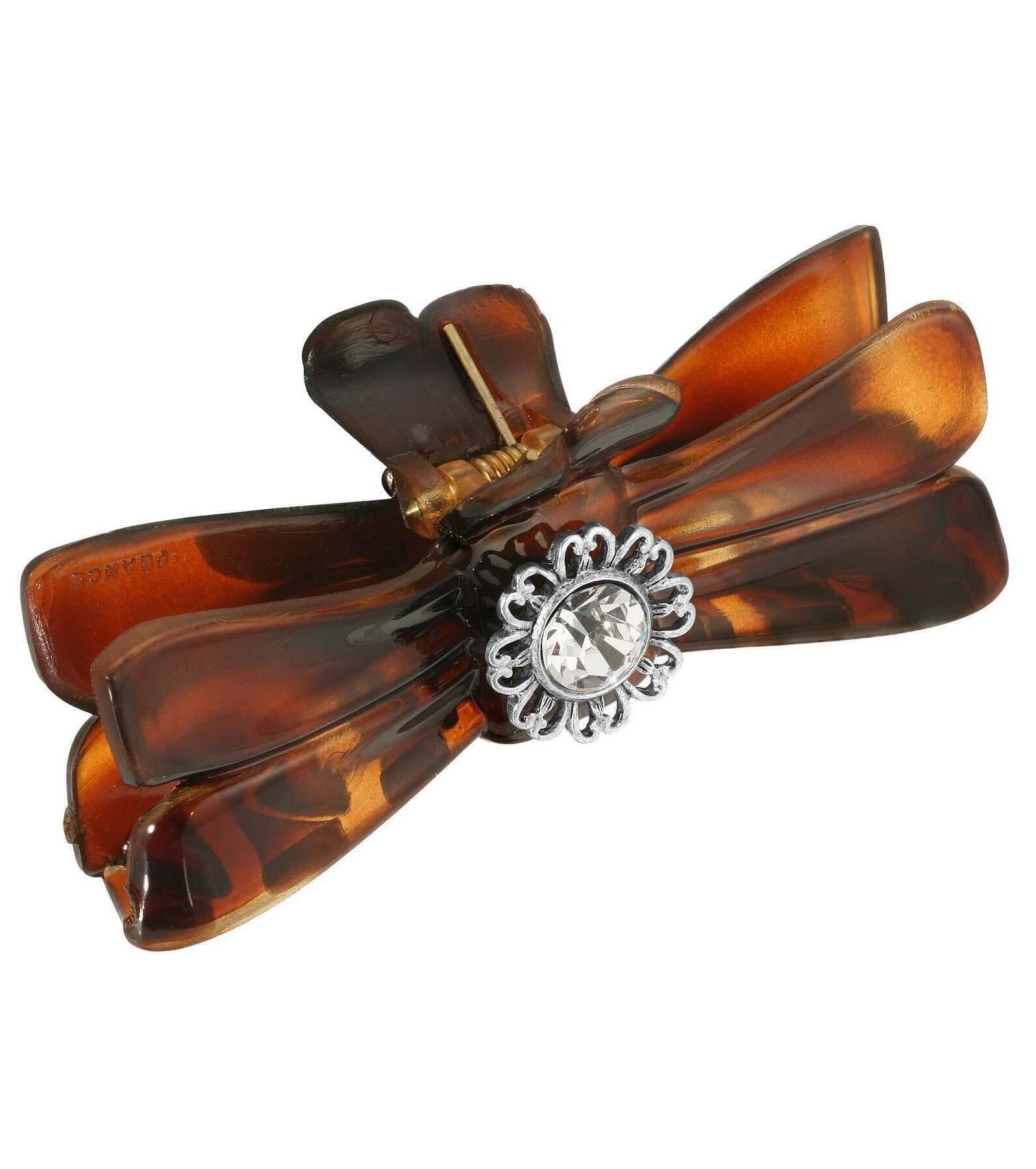 1928 Jewelry Brown Tortoise Filigree And Crystal Accent Small Claw Hair Clip