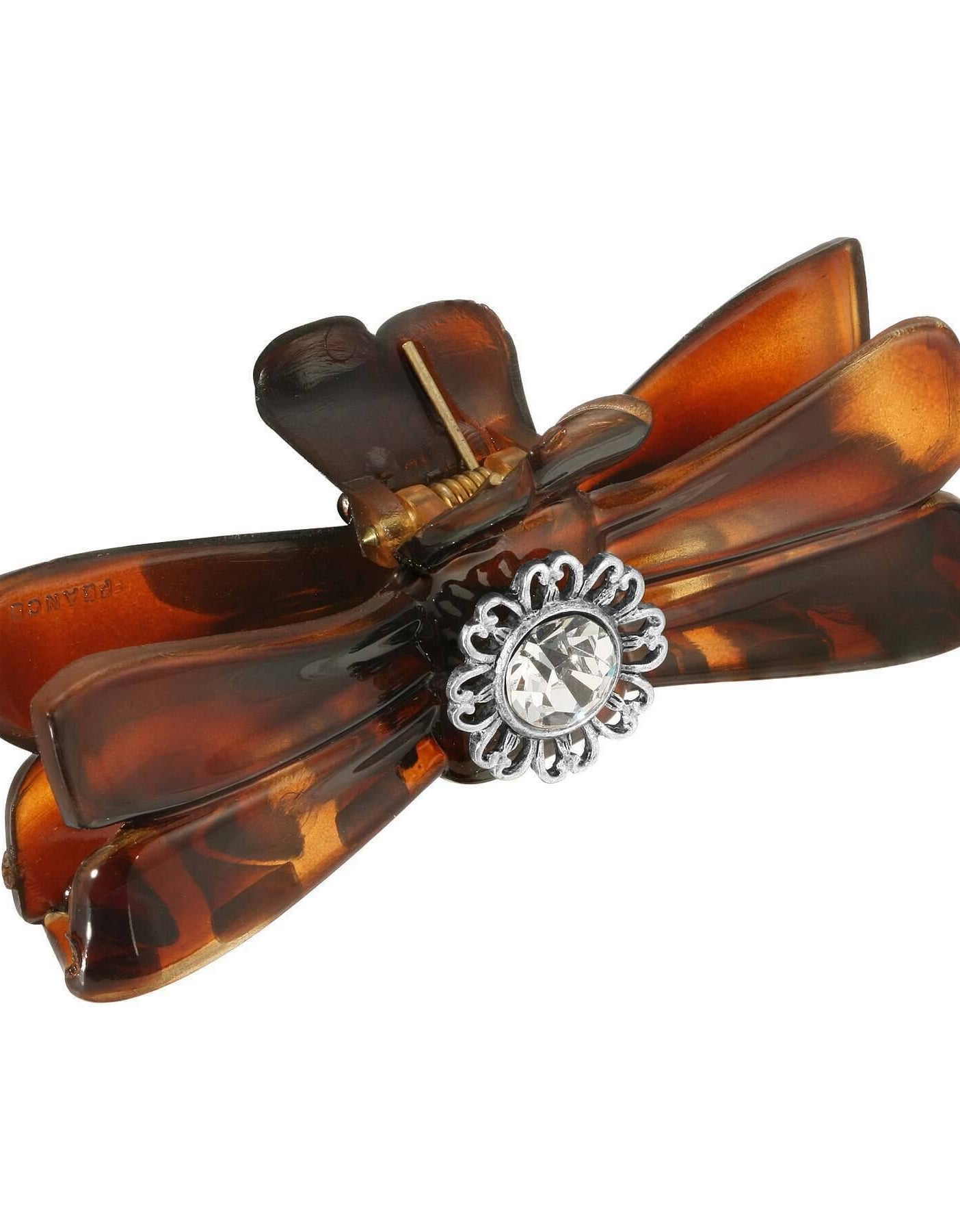 1928 Jewelry Brown Tortoise Filigree And Crystal Accent Small Claw Hair Clip