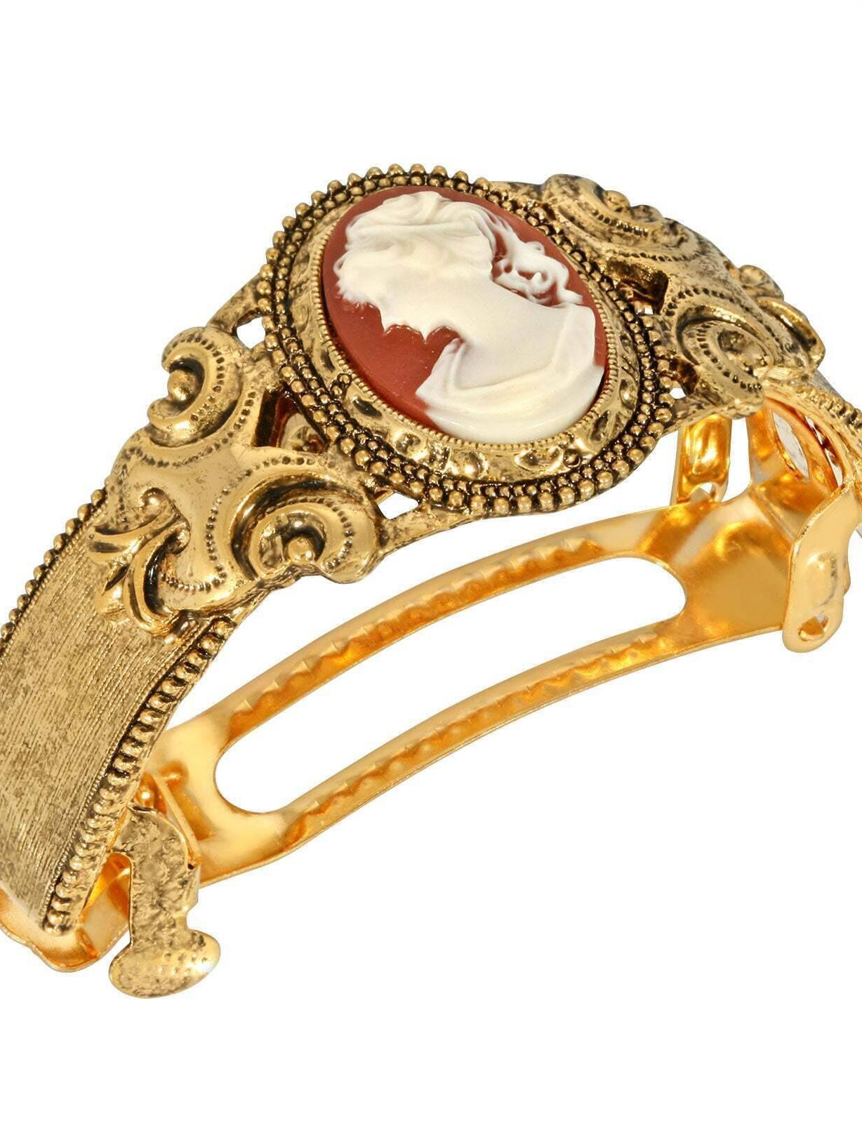 1928 Jewelry Ornate Oval Carnelian Red Cameo Ponytail Holder