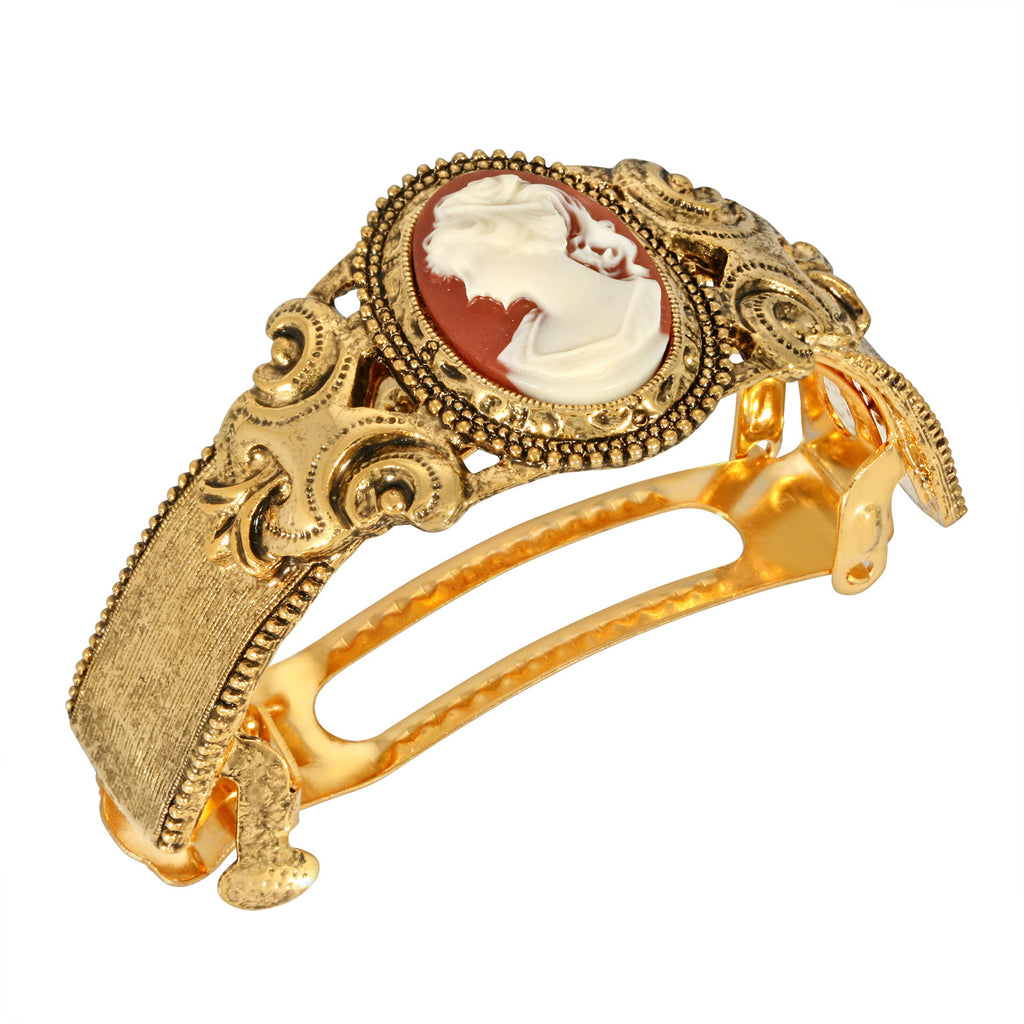 Ornate Oval Carnelian Red Cameo Ponytail Holder