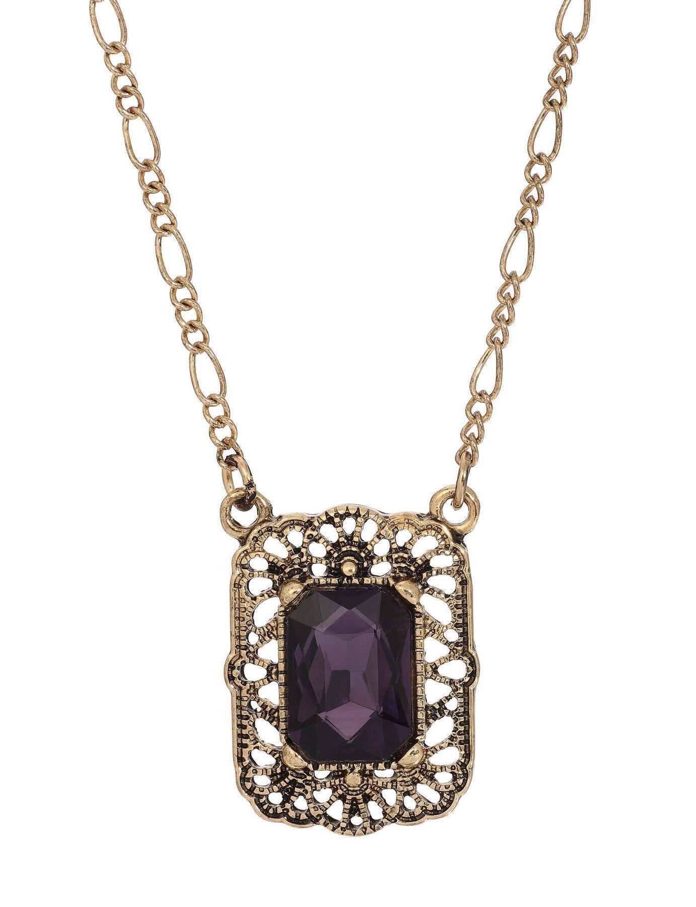 Regency Brontë Filigree Octagon Crystal Pendant Necklace 16" + 3" Extender