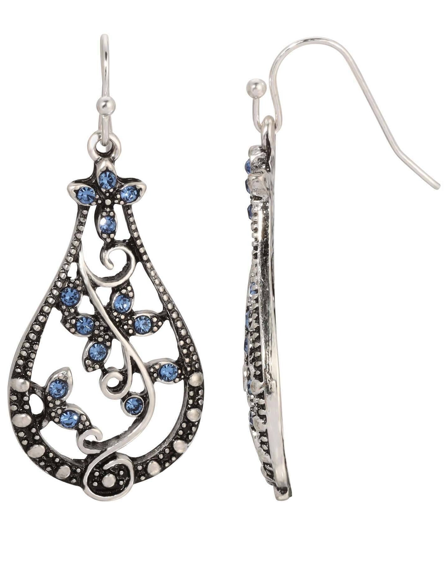 Regency Teardrop Vine Light Sapphire Crystal Drop Earrings