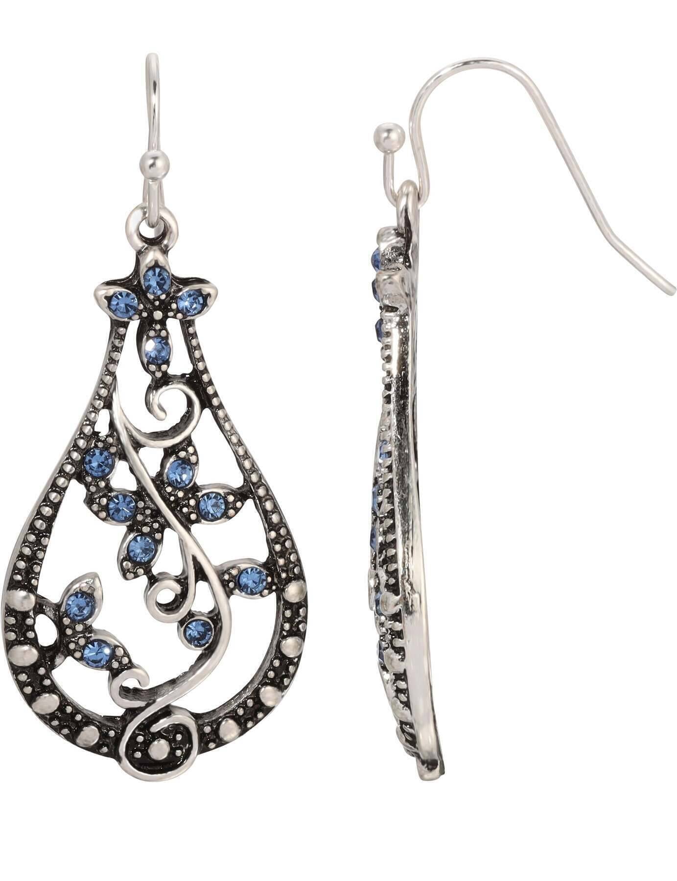 Regency Teardrop Vine Light Sapphire Crystal Drop Earrings