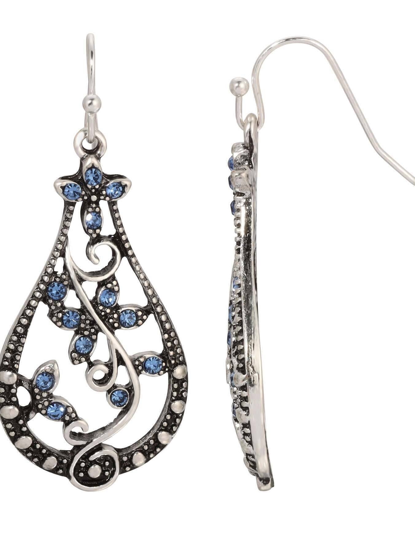 Regency Teardrop Vine Light Sapphire Crystal Drop Earrings
