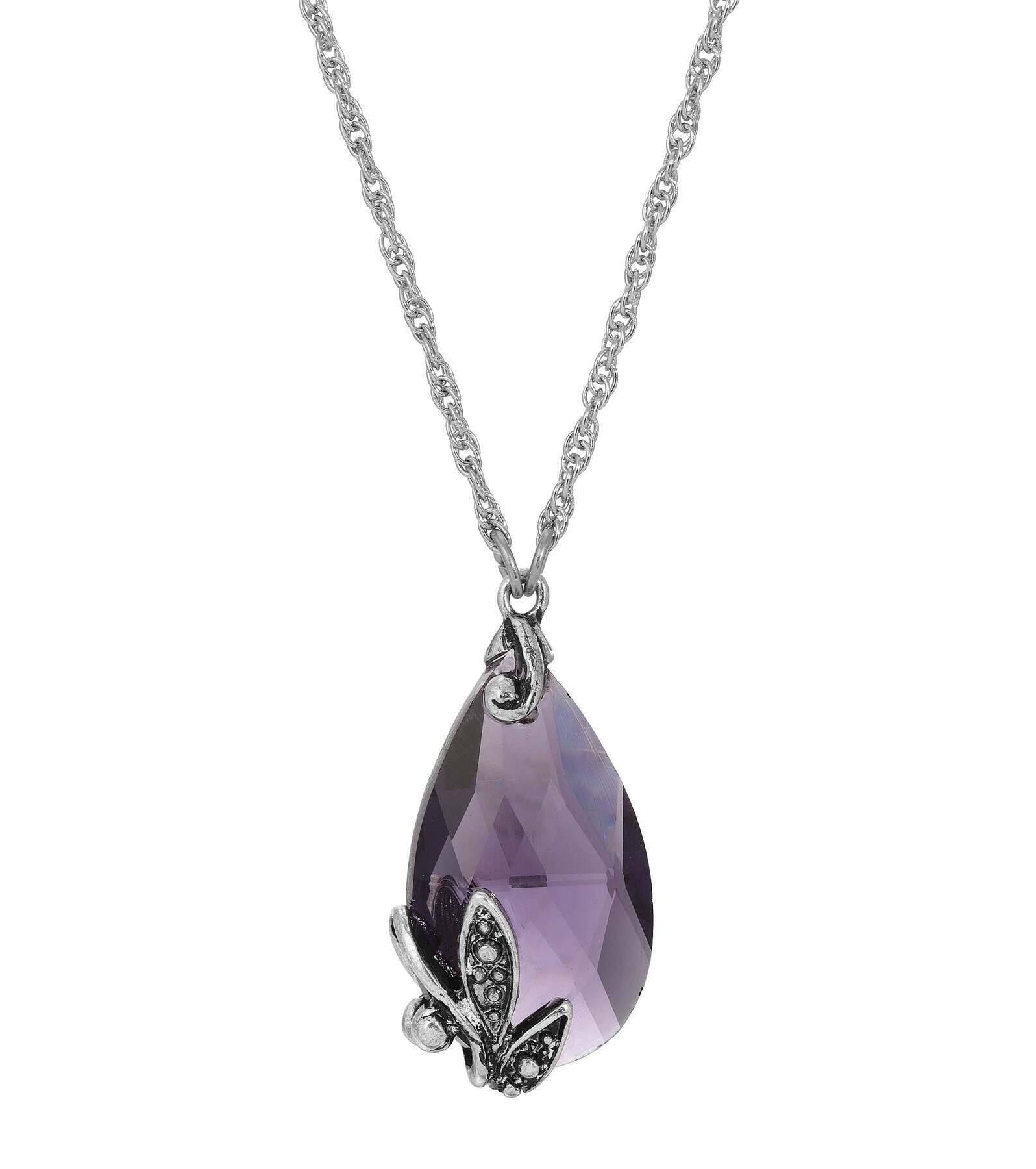 Regency Regal Teardrop Crystal Pendant Necklace 15" + 3" Extender