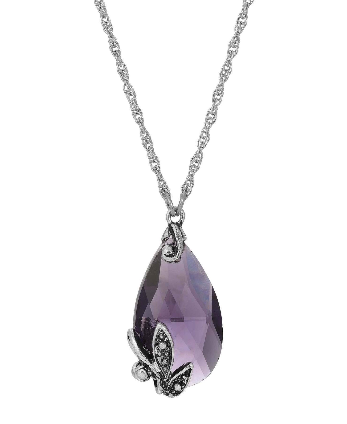 Regency Regal Teardrop Crystal Pendant Necklace 15" + 3" Extender
