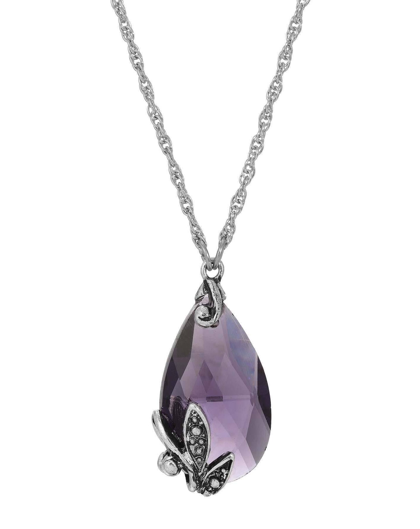 Regency Regal Teardrop Crystal Pendant Necklace 15" + 3" Extender