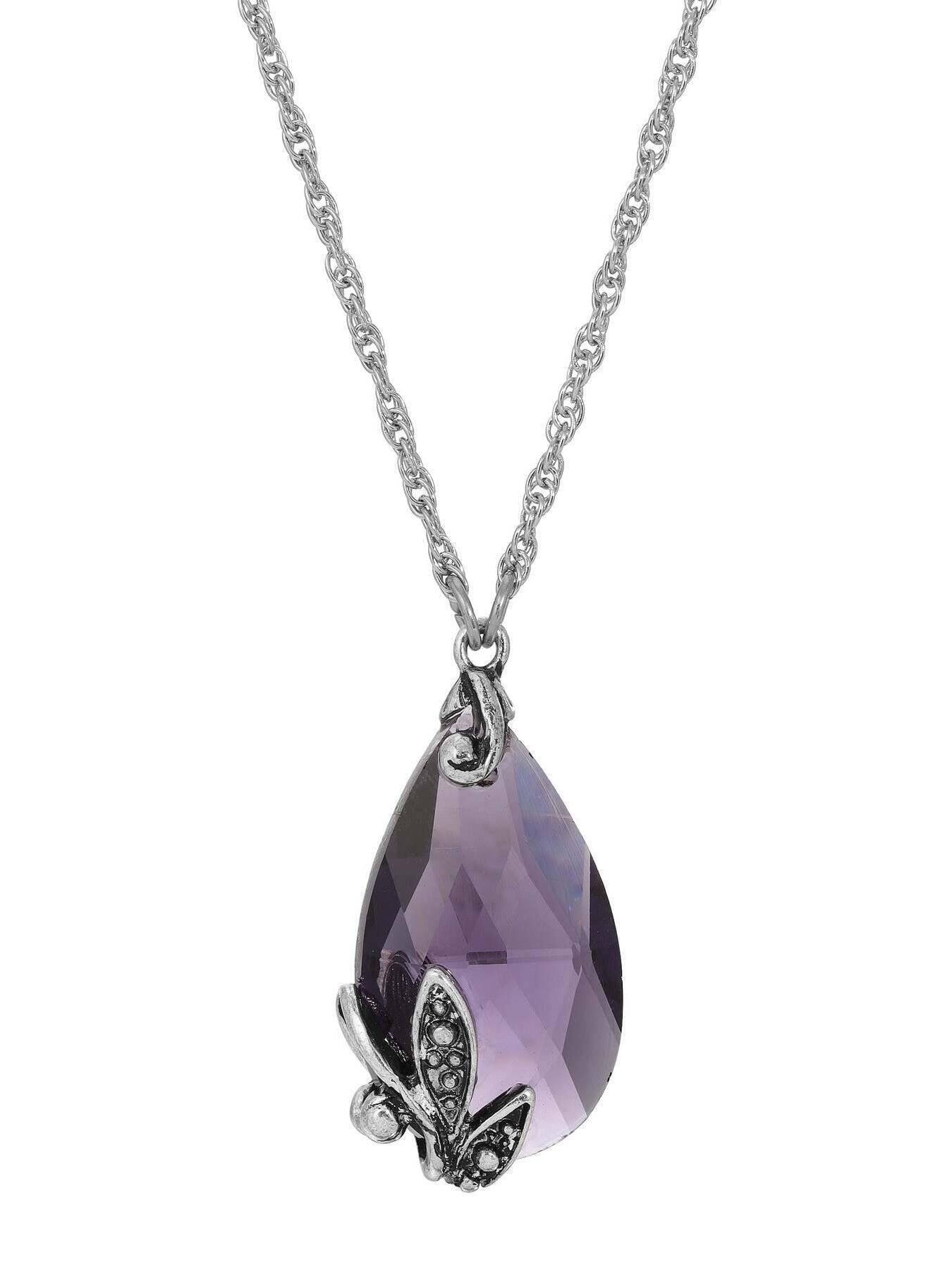 Regency Regal Teardrop Crystal Pendant Necklace 15" + 3" Extender