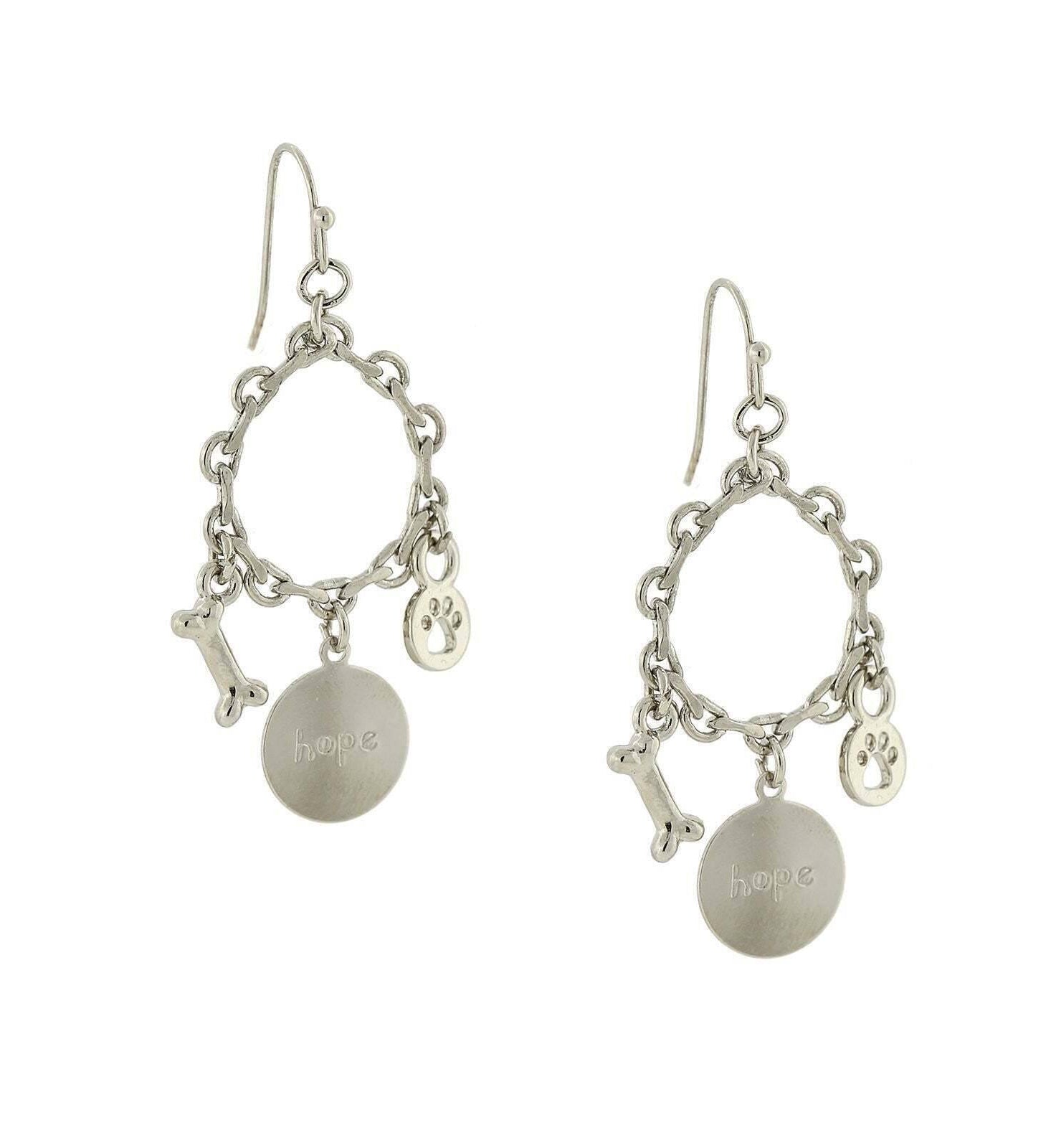 1928 Jewelry Live Love Rescue Hope Paw Bone Drop Earrings