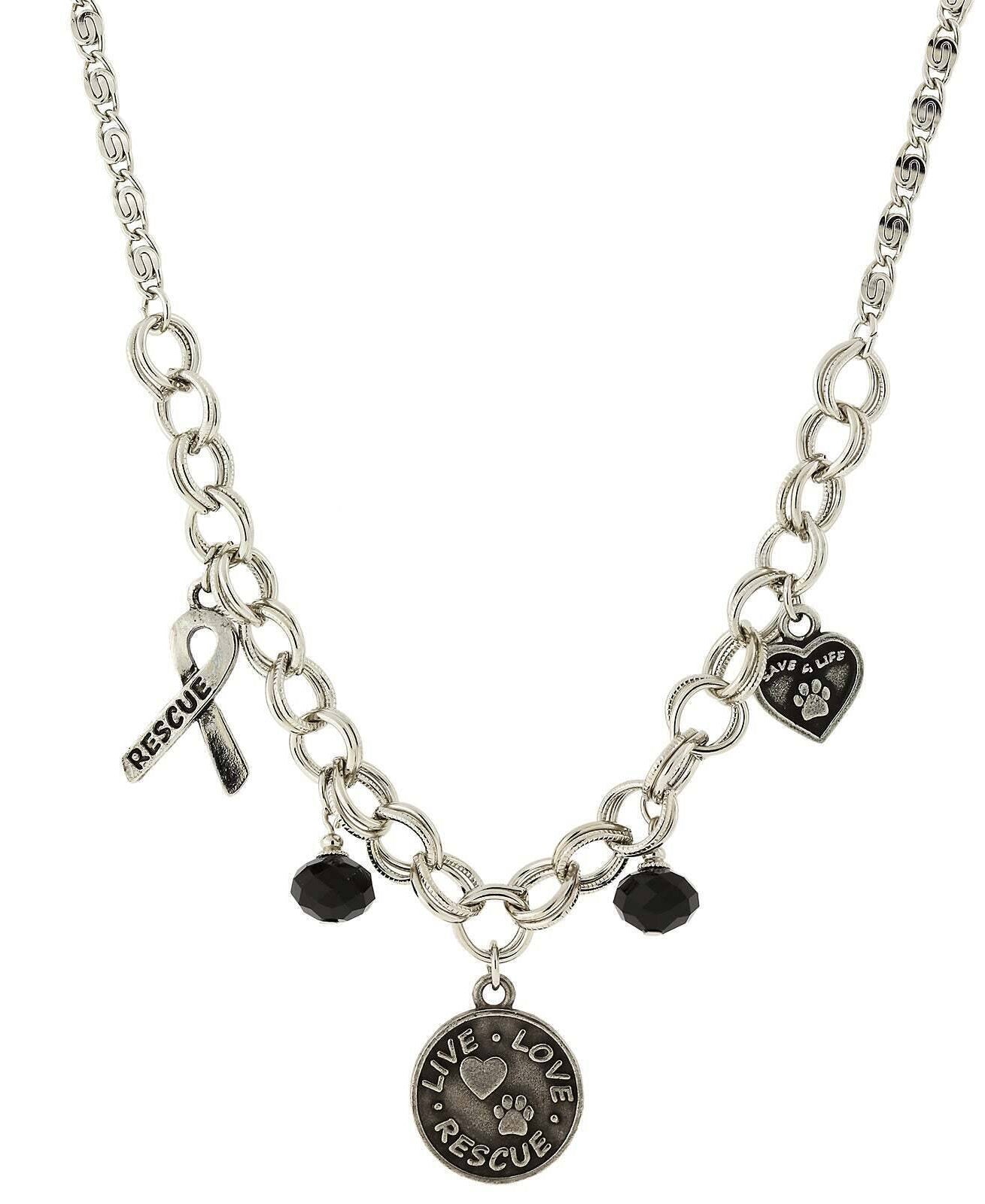 1928 Jewelry Black Bead Live Love Rescue Pendant Necklace 16" + 3" Extender
