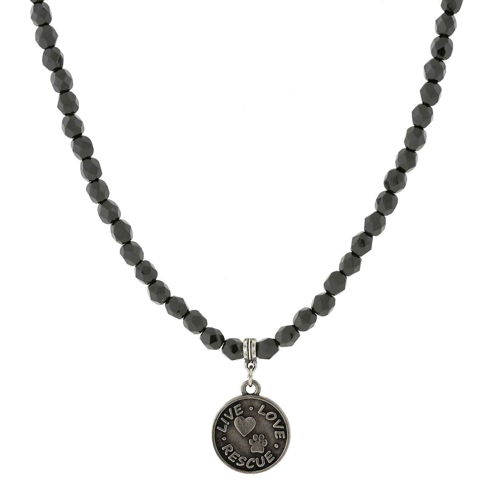 1928 Jewelry Black Bead Live Love Rescue Pendant Necklace 15" + 3" Extender