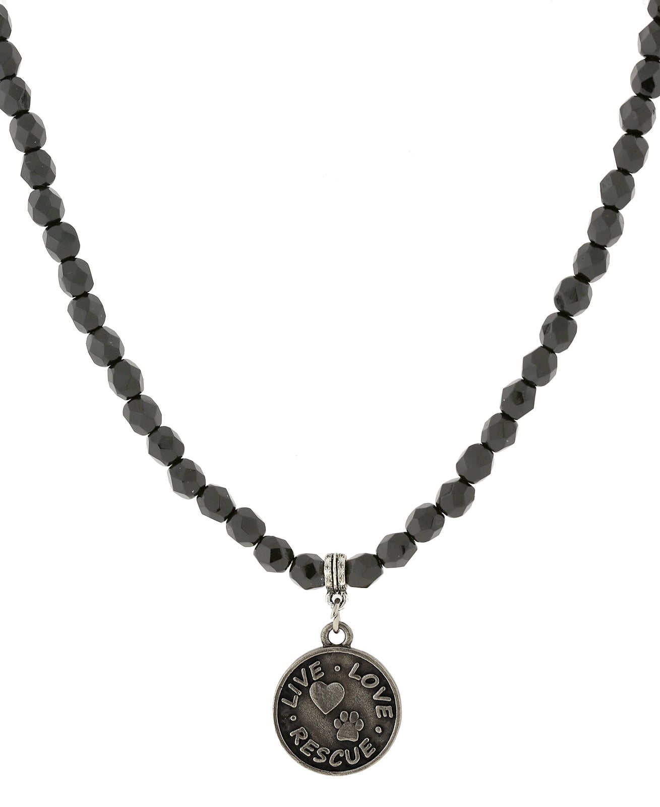 1928 Jewelry Black Bead Live Love Rescue Pendant Necklace 15" + 3" Extender