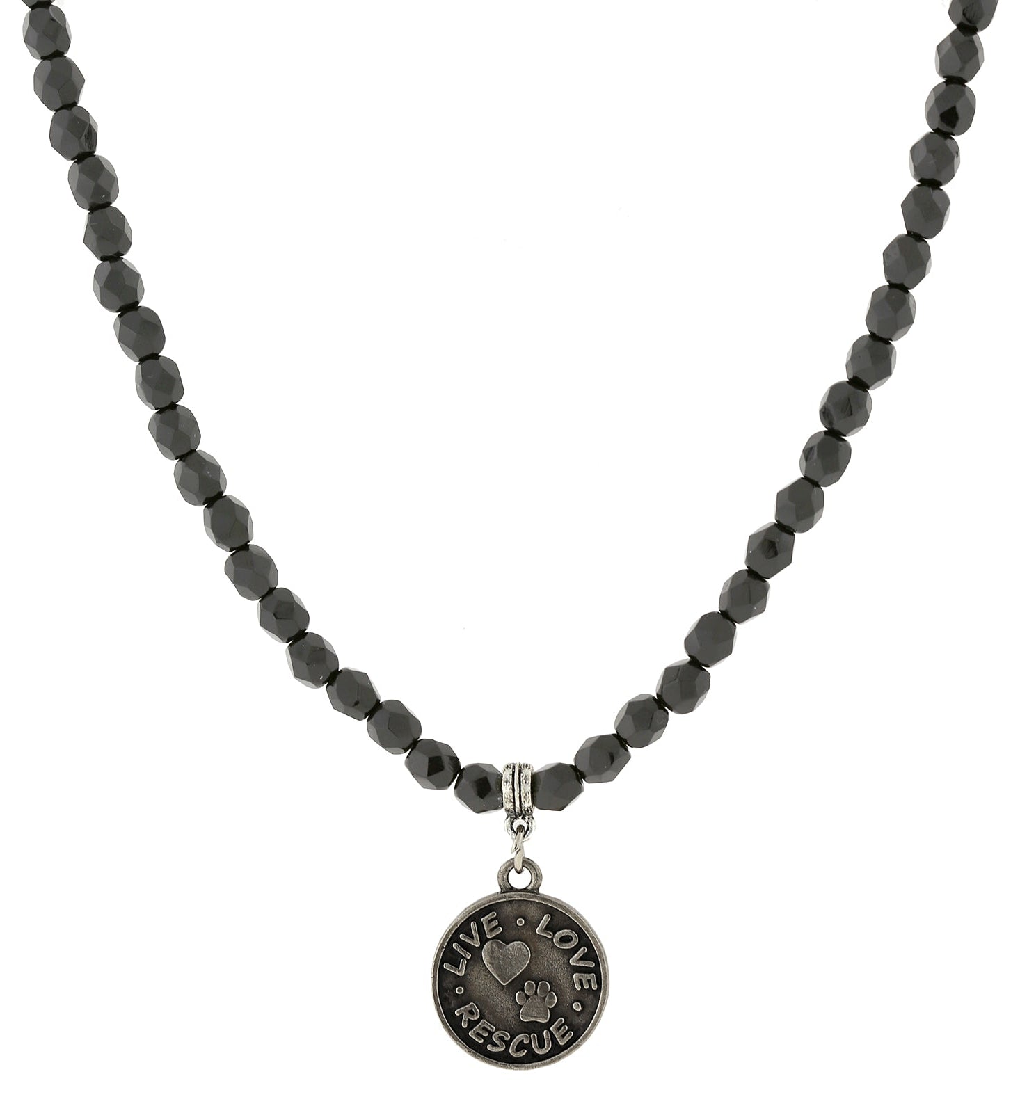 1928 Jewelry Black Bead Live Love Rescue Pendant Necklace 15" + 3" Extender