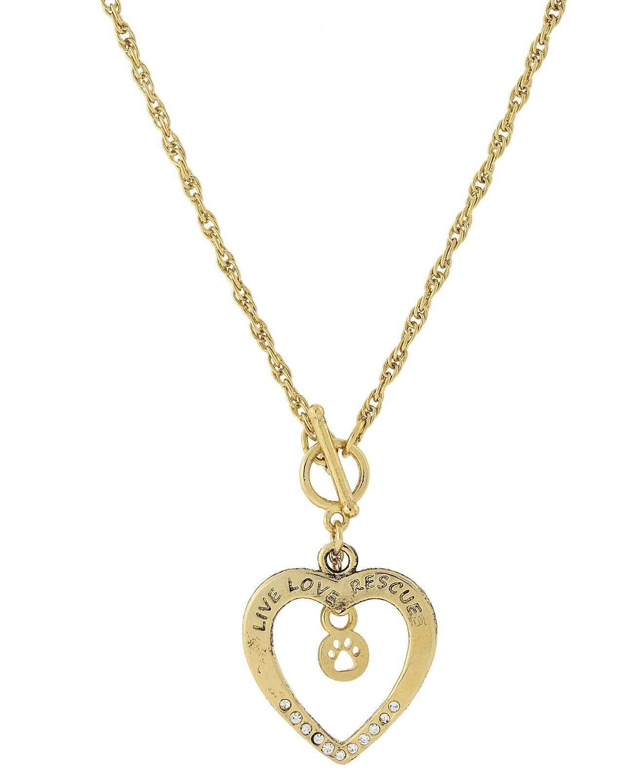 1928 Jewelry Live Love Rescue Open Heart Toggle Pendant Necklace 18"