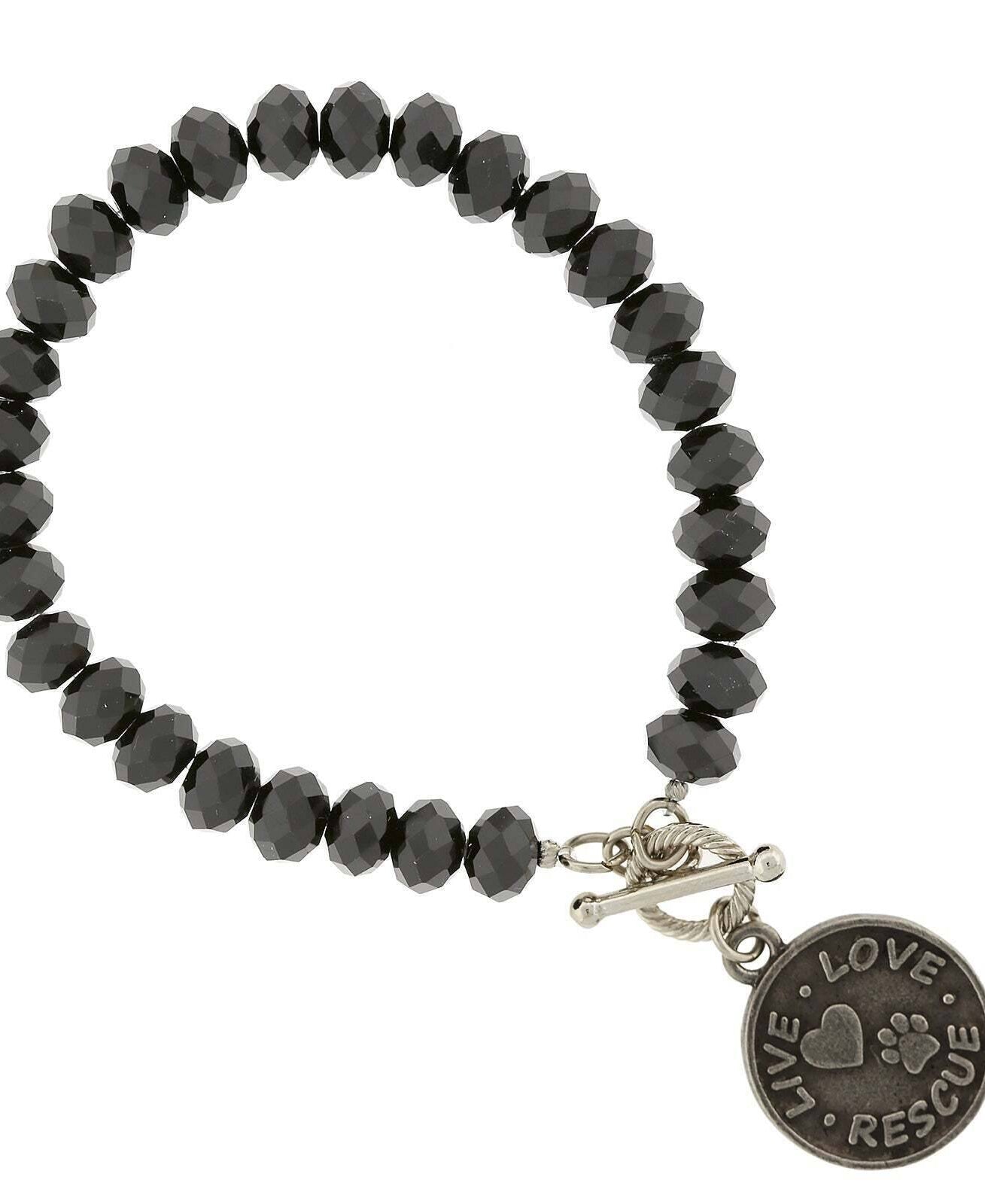 1928 Jewelry Glass Beads Live Love Rescue Toggle Pendant Bracelet