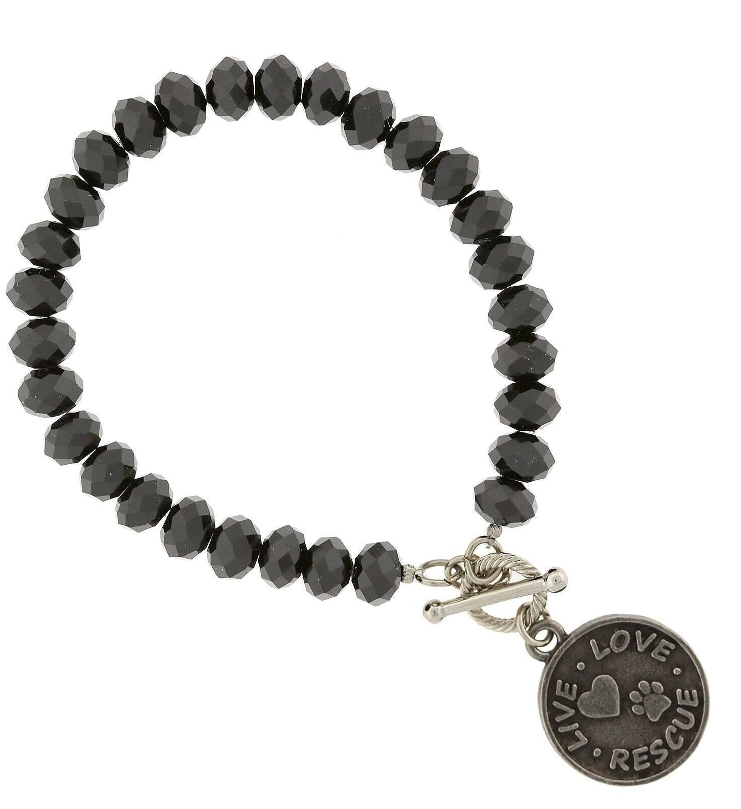 1928 Jewelry Glass Beads Live Love Rescue Toggle Pendant Bracelet
