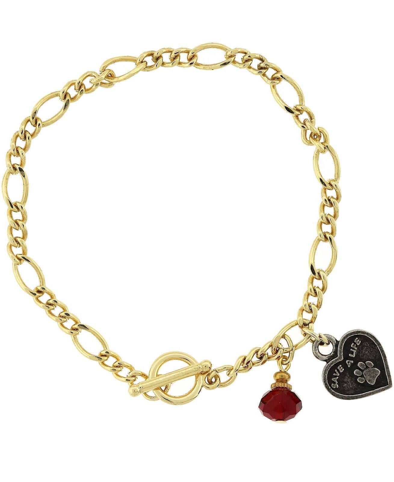 1928 Jewelry Save A Life Heart Siam Red Bead Toggle Bracelet