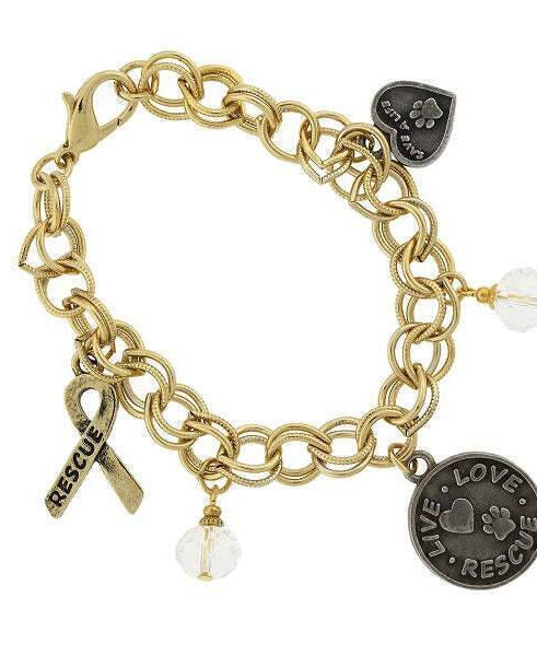 1928 Jewelry Heart Rescue And Live Love Rescue Charm Bracelet