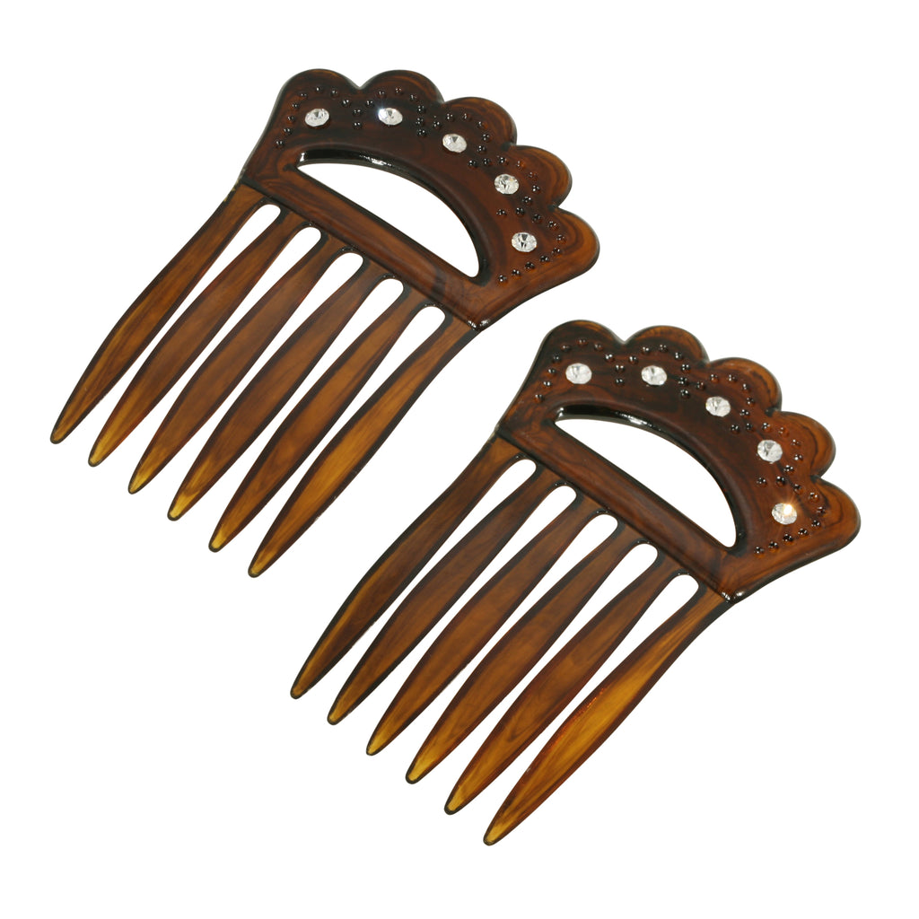 classic plastic double hair combs with clear crystals
