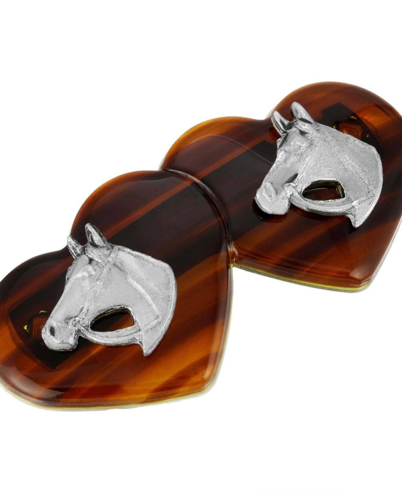 1928 Jewelry Brown Tortoise Double Heart Horse Head Hair Barrette