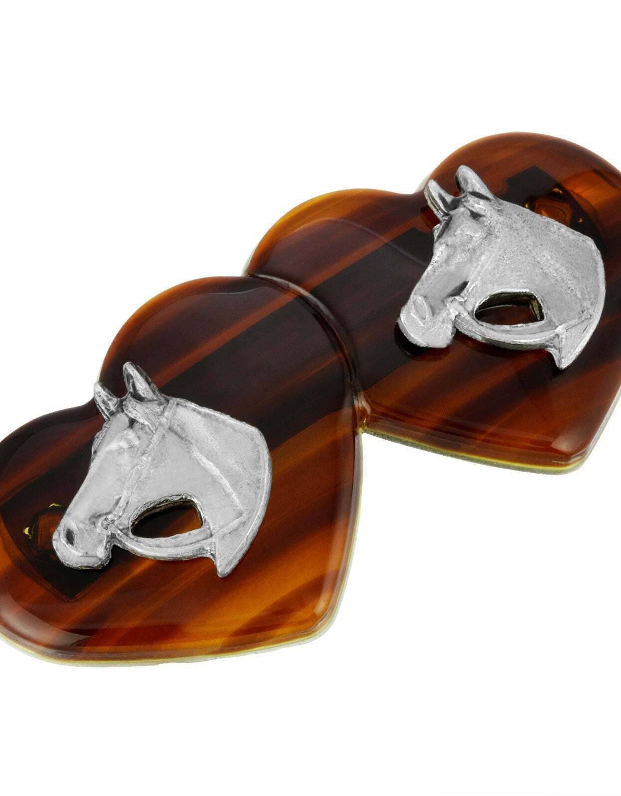 1928 Jewelry Brown Tortoise Double Heart Horse Head Hair Barrette