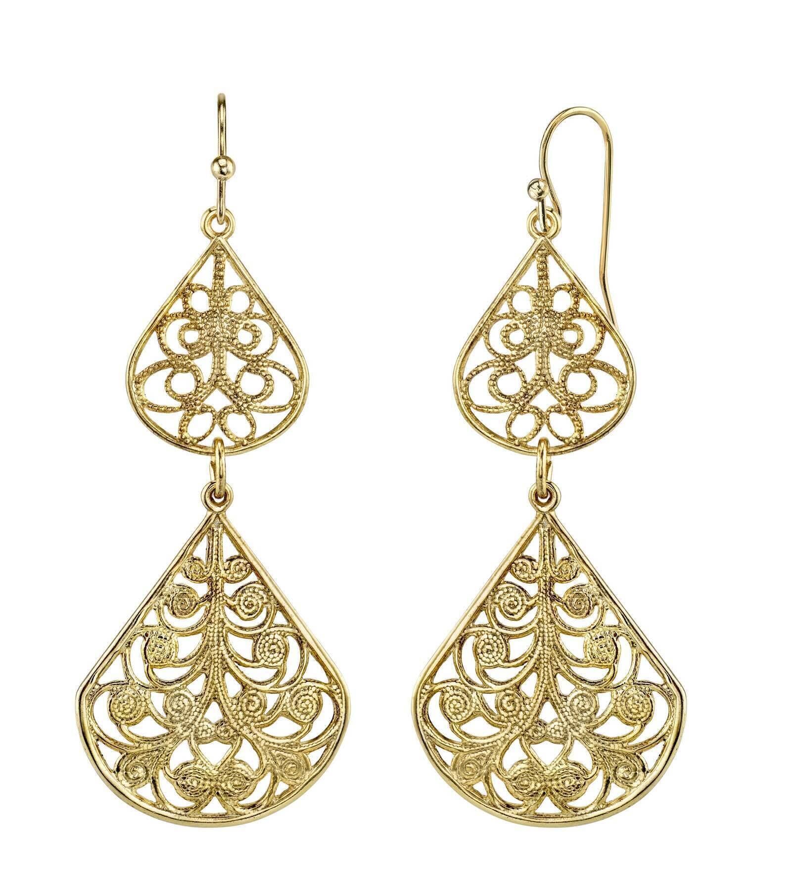 1928 Jewelry Gold Classic Teardrop Filigree Drop Earrings