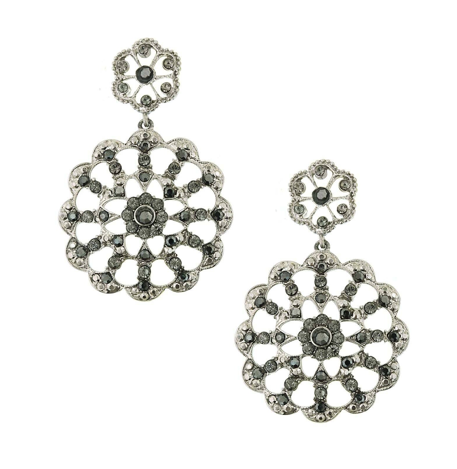 1928 Jewelry Black Hematite Color Round Drop Earrings