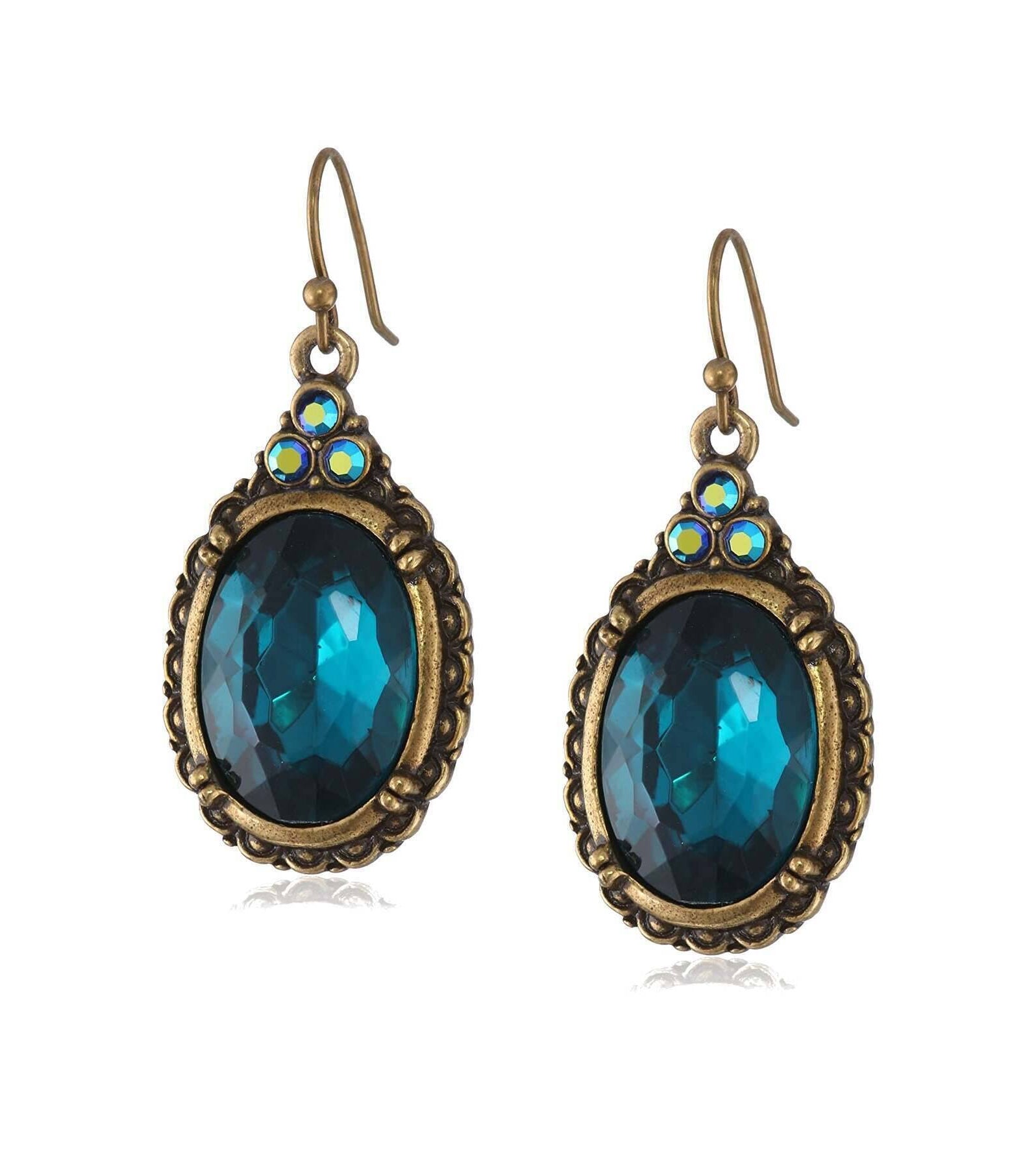 1928 Jewelry Antique Inspired Oval Crystal Drop Wire Earrings